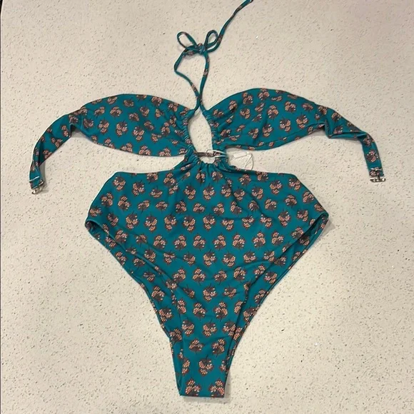 Green Floral One Piece With Matching Wrap - Small - Picture 12 of 16